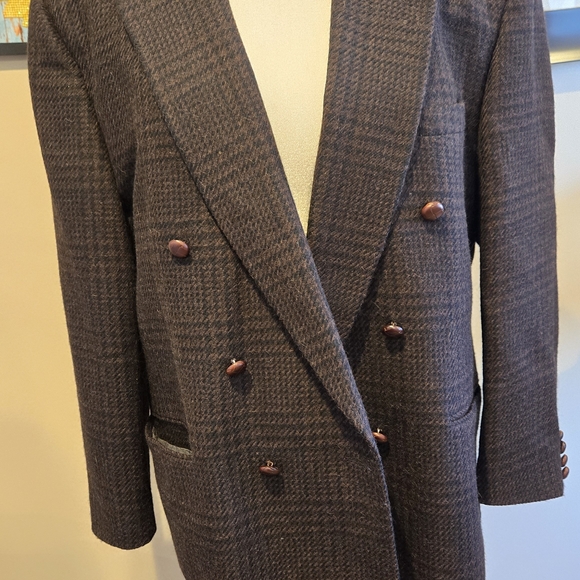 Lanvin Dark Brown Plaid Houndstooth 100% Wool Double-Breasted Blazer